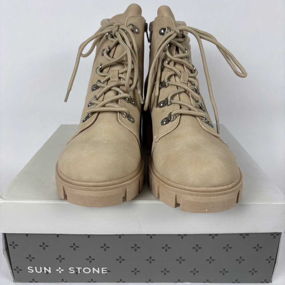 Sun Stone, Rutheep Faux Leather, Round Toe, Low Ankle Lug Bootie Women’s 10 - Picture 2 of 10